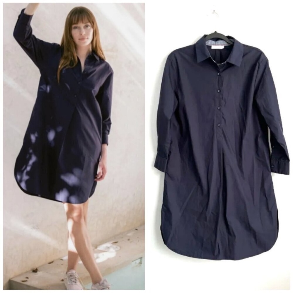 Mer Sea Essential shirt black collar pocket 100% cotton S button up hi lo dress
